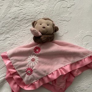 Carter’s Monkey Bear Pink lovey plush vintage satin flowered